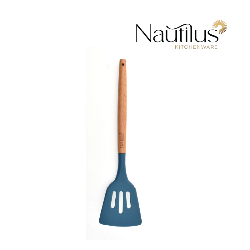 Wooden Handle Silicone Slotted Turner 